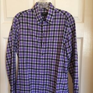 Barney's purple & black check button down shirt. S